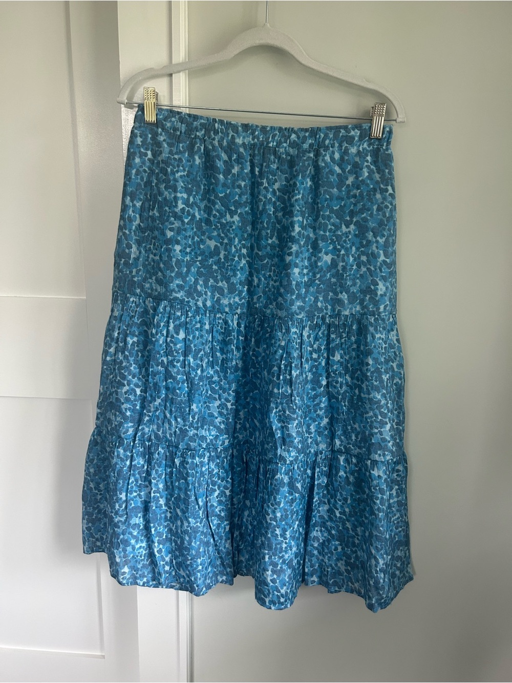 Nanette Lepore Aqua Blue Print Tiered Midi Skirt